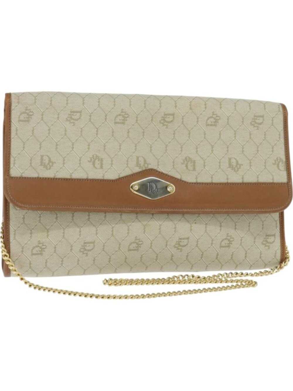 Christian Dior Honeycomb Canvas Chain Shoulder Bag Beige